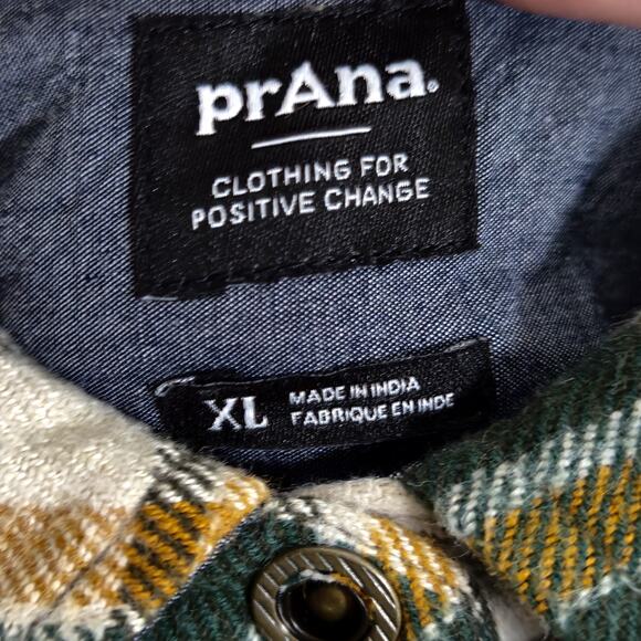 prAna Organic Cotton Flannel Shirt Grunge Revival Plaid Button Front Size XL - Picture 10 of 11